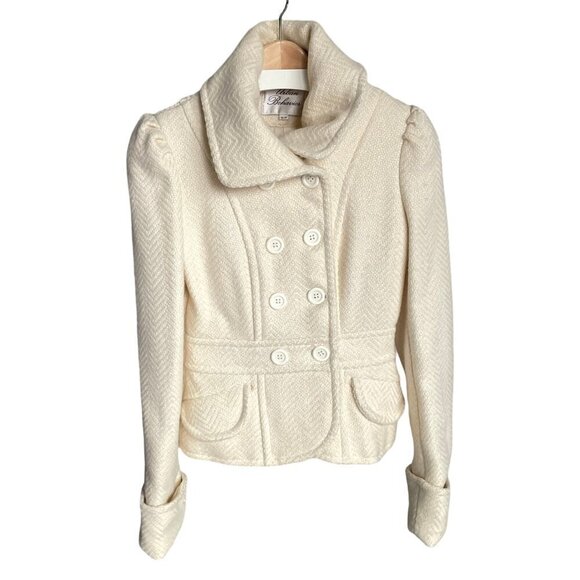 Urban Behaviour Tweed Cream Short Jacket Lined Buttons Wool Blend Small Preppy - Picture 1 of 16